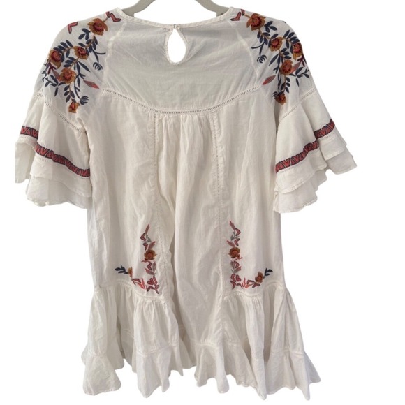 Free People Pablo Embroidered Boho Mini Dress Ruffle Sleeve, size  XS - Picture 3 of 7
